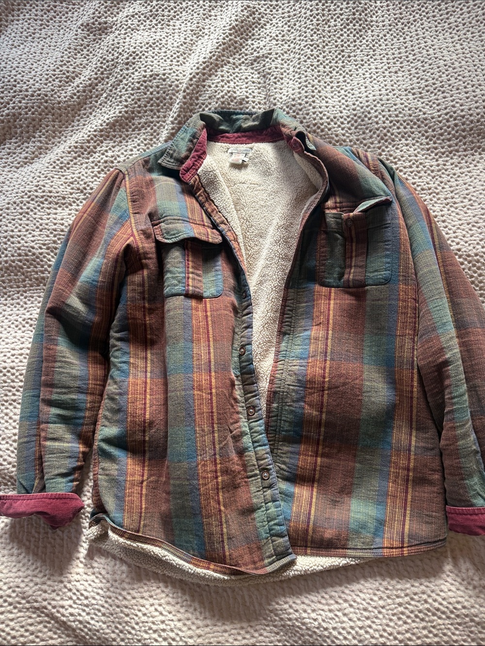 Plaid Lightweight Sherpa-Lined Shirt Jacket - Blue & Brown